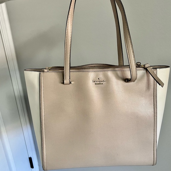 Kate Spade taupe (light pink/taupe + white) tote. - Picture 3 of 8